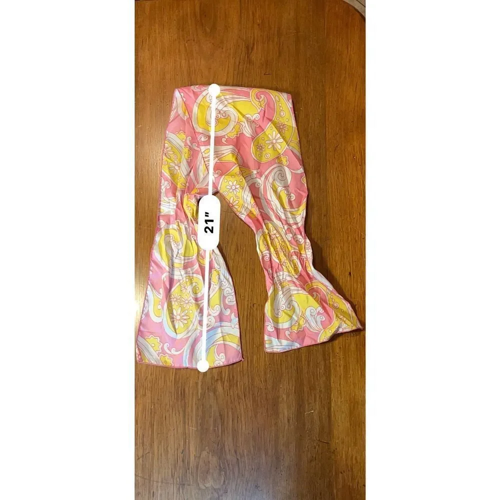Vintage 70s Pink Yellow Groovy Floral Scarf 44in by 8in